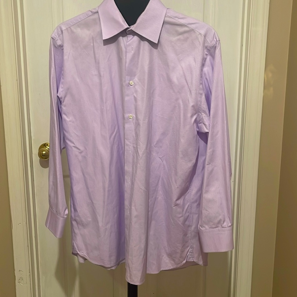 Ike Behar White, Purple Check Shirt 16 32/33